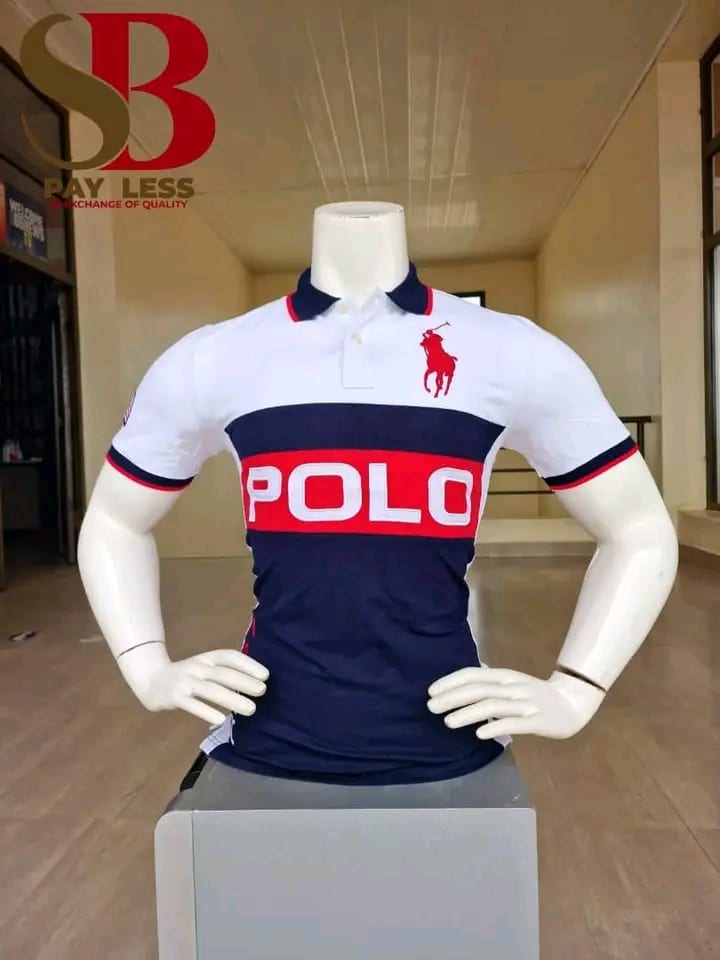 Polo bicolore à manches courtes blanc et bleu marine